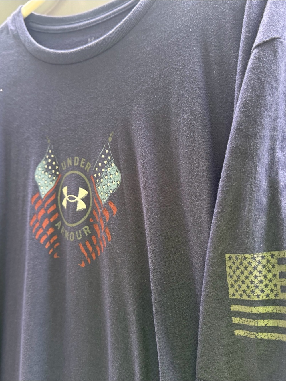 Under Armour Navy Tee with Red and White Flag Graphics